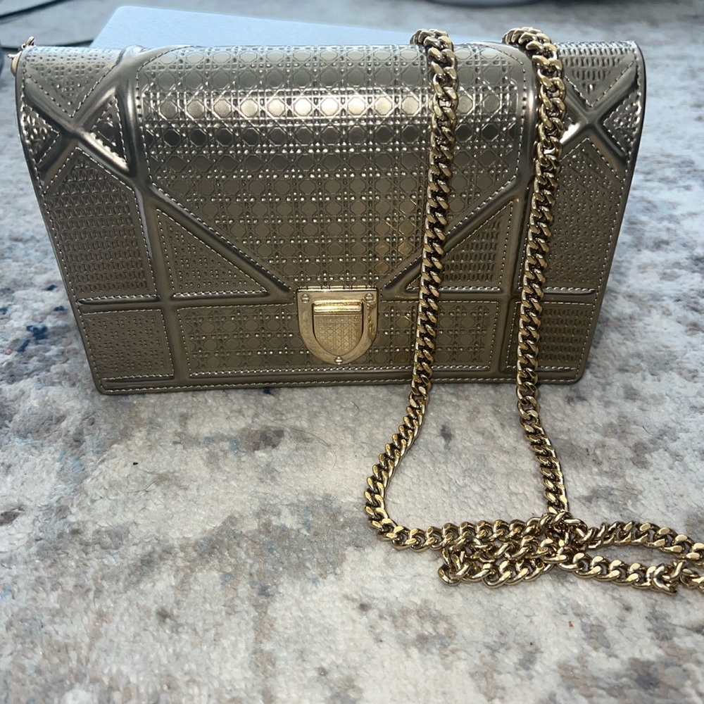 Metallic calfskin mini diorama flap bag in gold/bronze